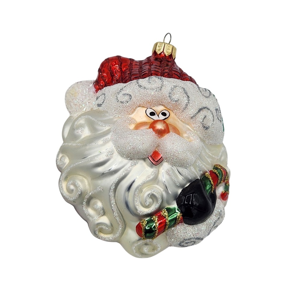 Fitz and Floyd Santa Ornament Blown Glass Christmas Hand Painted